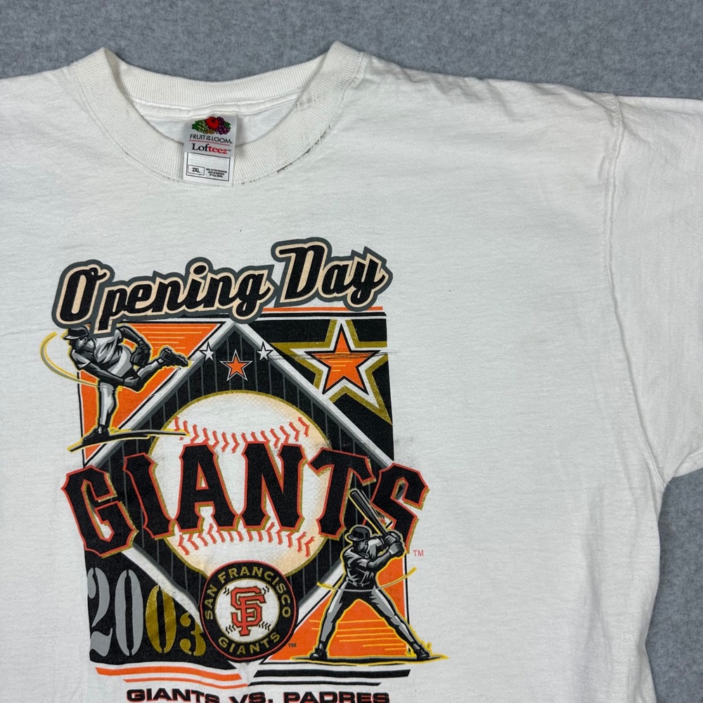 Vtg 2003 San‎ Francisco Giants Opening Day Shirt Mens 2XL White Fruit Loom